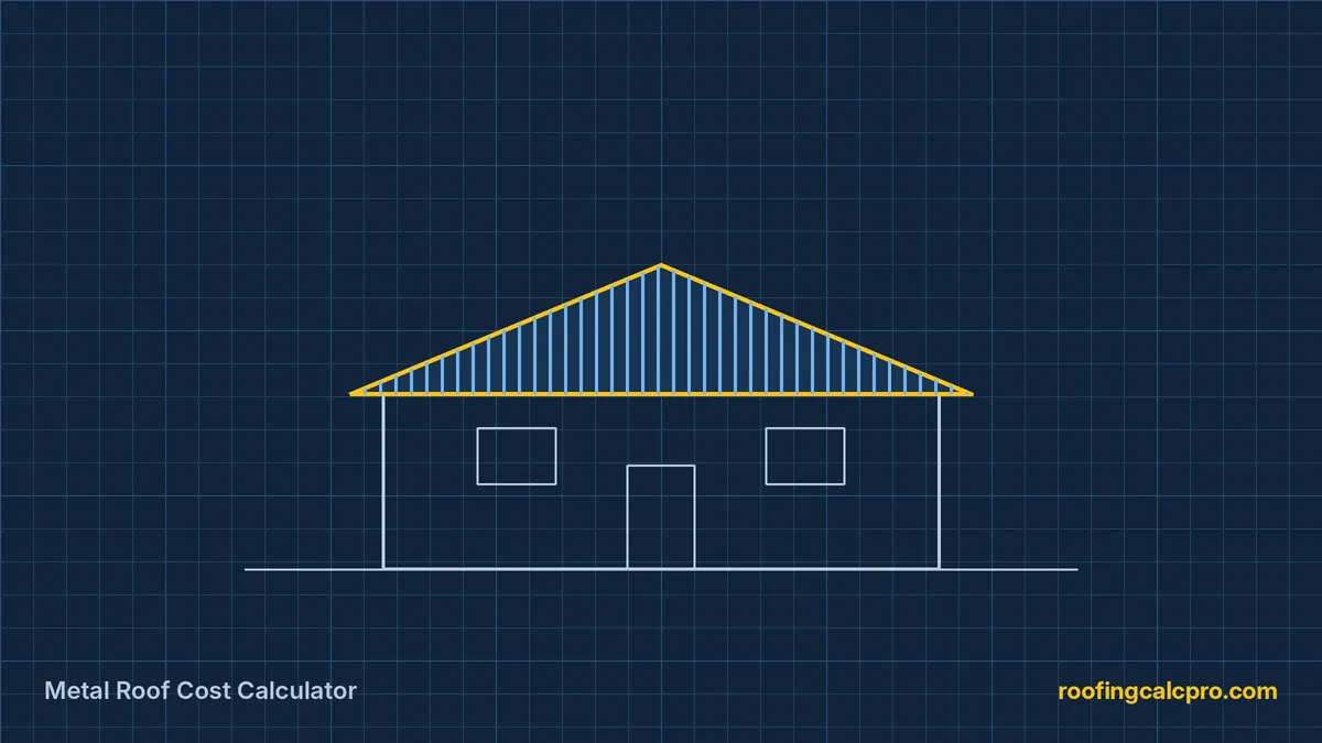 Metal Roof Cost Calculator diagram showing standing seam metal panels on a gable roof