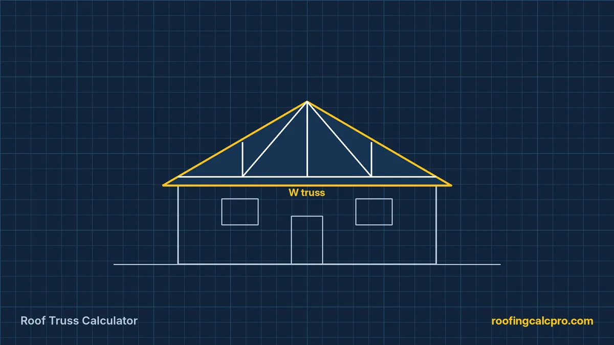Roof Truss Calculator diagram showing a W truss inside a gable roof